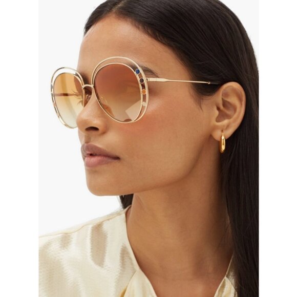 💕CHLOE💕 Delilah Sunglasses ~ Gold Frame Gradient Brown Lenses CE169742 New - Picture 8 of 16